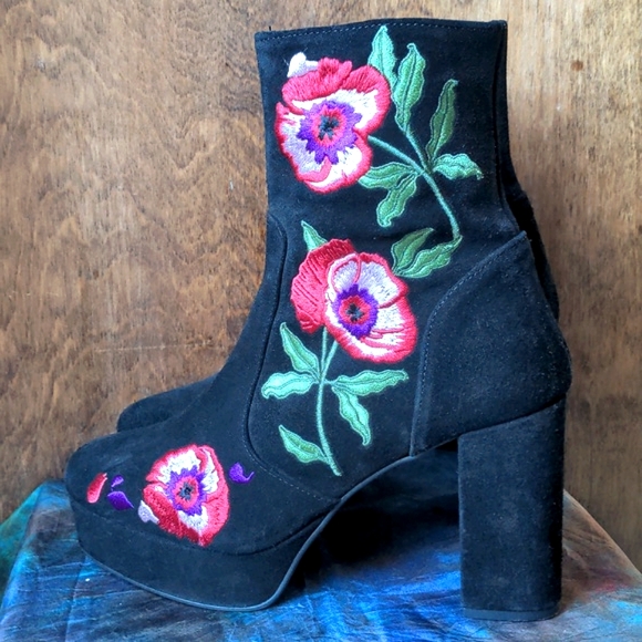 L'intervalle Leather Embroidered Floral Suede Platform Ankle Boots 39 - Picture 5 of 9